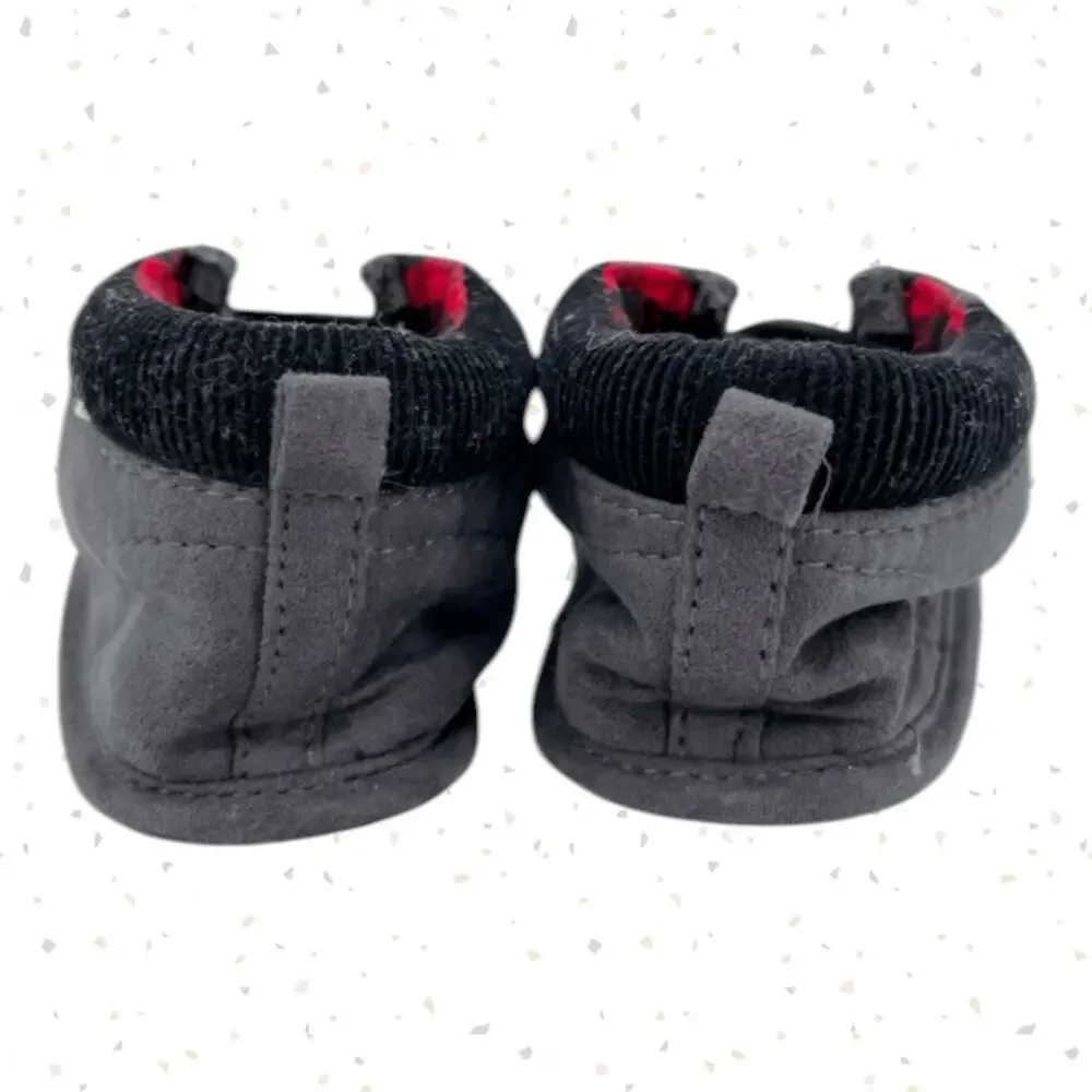 Carter’s Baby Boots Grey Moccasin Red Buffalo Check Plaid Lining Shoes Size 6-9m